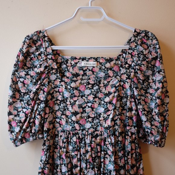 A Bronze Age Floral Puff Sleeve Mini Dress - Picture 5 of 15